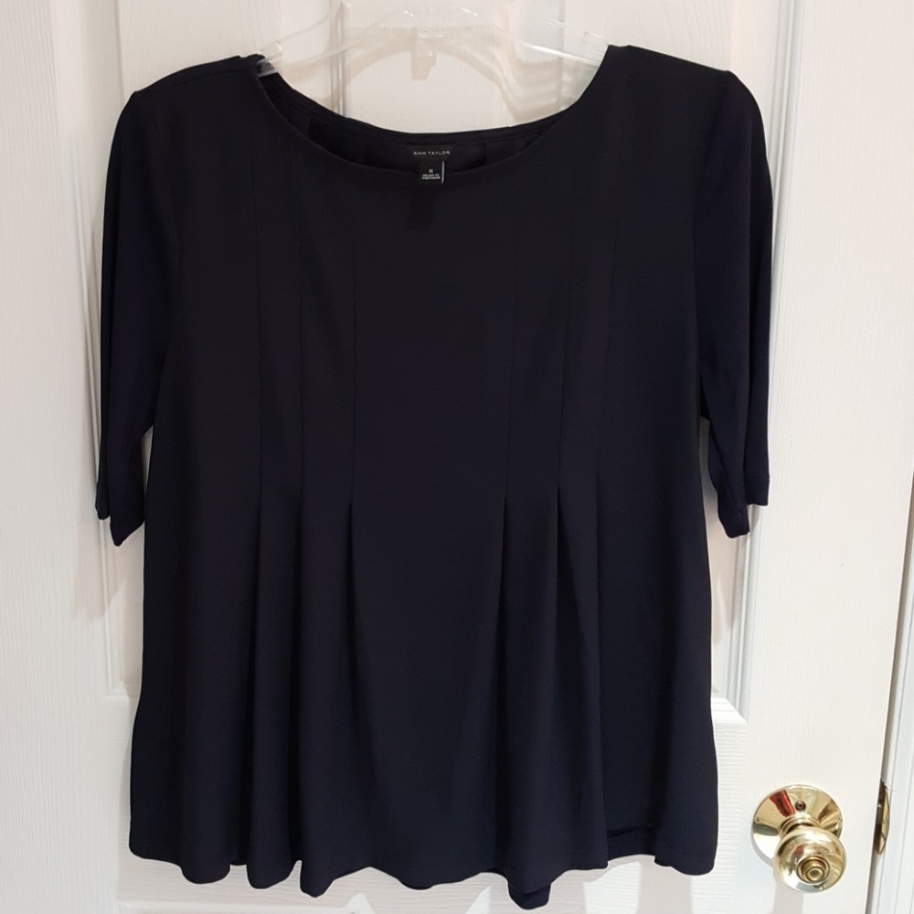 Navy Blue Pleated Ann Taylor Top